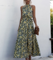 Wave dot printing, neck hanging, bandage, dress