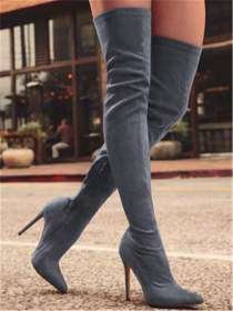 Suede, knee high, elastic boots, high tube, viscose shoes, pointed thin high-heeled women's boots