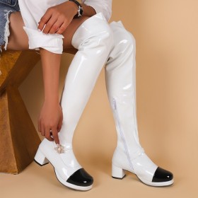 Thick heel, over knee, boots, PU, low heel, side zipper