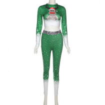 Printed, high waist, tight fitting, trousers, Christmas suit