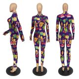 Christmas printing, long sleeves, trousers, home Jumpsuit