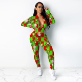 Christmas printing, long sleeves, trousers, home Jumpsuit