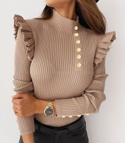 Small flying sleeves, ruffle, Knitted Top