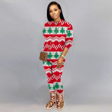 Christmas print, round neck, thickened sweater, suit, bottomed shirt