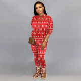 Christmas print, round neck, thickened sweater, suit, bottomed shirt