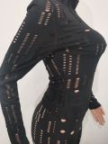 Casual, knitted, perforated, two piece set