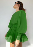Medium length skirt, lantern sleeve, waist closed, retro, long sleeve dress