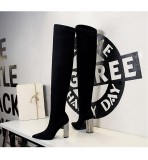 Metal, thick heels, high heels, suede, pointed, knee high boots