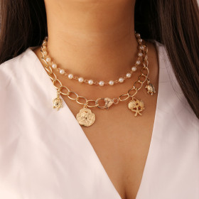 Pearls, coins, heads, multi-layer necklaces