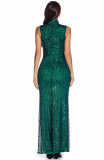 Sleeveless, stand up collar, Sequin, embroidered dress