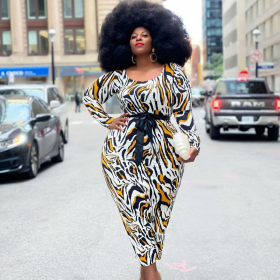 Striped print, long sleeve dress, large, (including lace up)