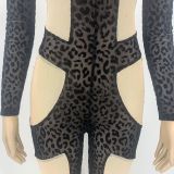 Mesh, perspective, jumpsuit, leopard print, tight Jumpsuit