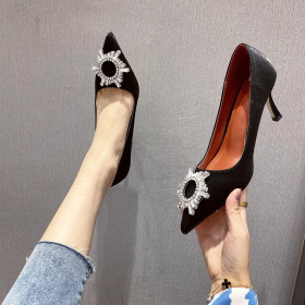 Sunflower, Rhinestone, pointed, shallow mouth, thin heel, high-heeled single shoes