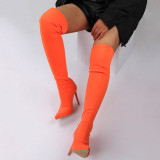 Knee length tube, pointed head, high and thin heel, side zipper, fashion boots