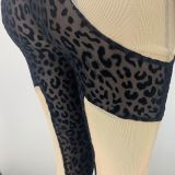 Mesh, perspective, jumpsuit, leopard print, tight Jumpsuit