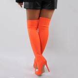 Knee length tube, pointed head, high and thin heel, side zipper, fashion boots