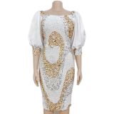 Christmas, sequins, stitched bubble sleeves, dress