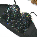 Colorful, glittering sequins, suspenders, nail beads, brassiere, chest wrap, off shoulder sleeveless vest