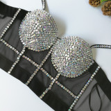 AB color diamond, sling type, nail bead, corset, nightclub, fishbone coat