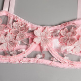 Flower embroidery, bow tie, lace up, sexy underwear