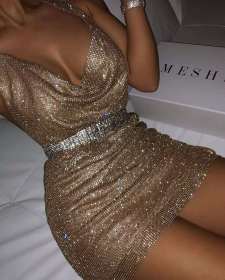 Sling, metal, wire drawing, mesh, tight dress