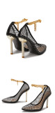 Transparent net, tip, chain, high heels, sandals