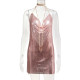 Backless, tether, sling, deep V, metal dress