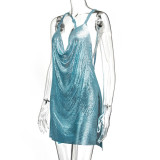 High waist, half body, split fork, sling type Sequin, solid color sling
