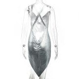 Backless, metal, suspender dress, Sequin dress