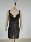 Split skirt, suspender, metal, medium waist dress