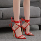 Pointed head, cross strap, electroplated heel, stiletto, sandals