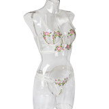 Sexy underwear, embroidery, net cloth, flower embroidery, bow set