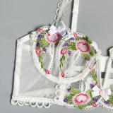 Sexy underwear, embroidery, net cloth, flower embroidery, bow set