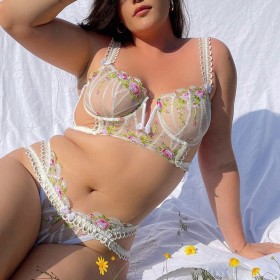 Sexy underwear, embroidery, net cloth, flower embroidery, bow set
