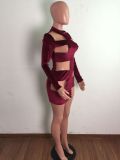 Slim fitting, Korean velvet, stitching, mesh, dress