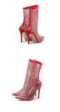 Boots, pointed, stiletto, hollowed out, mesh, fishing net, socks and boots