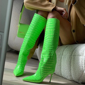 Pointed head, solid color, thin heel, high heel, women's boots, fluorescent, high tube boots, large