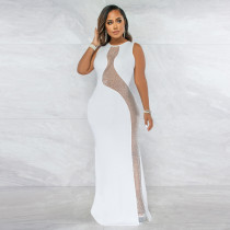 Dress, hot drill, mesh, perspective, sleeveless, backless, long skirt