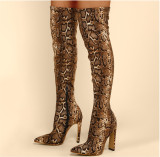 Women's boots, pointed head, thick heel, high heel, snake pattern, side zipper, boots