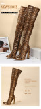 Women's boots, pointed head, thick heel, high heel, snake pattern, side zipper, boots