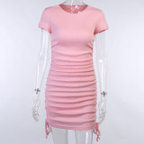 Drawstring, short sleeves, dress, simple Hip Wrap Skirt