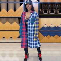 Colored plaid, stitching, suit collar, coat