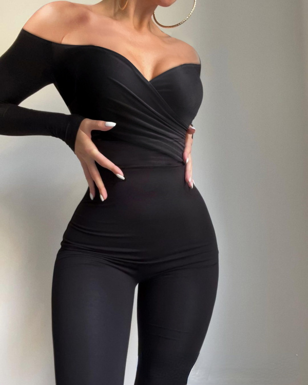 Black, low neck, sexy, tight Jumpsuit