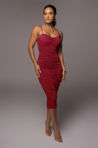 Pleated, shiny, suspender dress