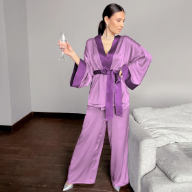 Satin, long sleeved, cardigan, lace up Nightgown set