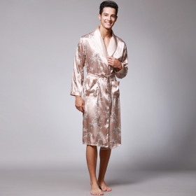 Nightgown, silk, ice silk, men's pajamas, long sleeves, bathrobe, home clothes