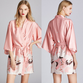 Pajamas, ice silk, silk, Nightgown, printed loose
