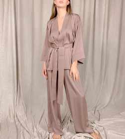 Satin, long sleeved, cardigan, lace up Nightgown set