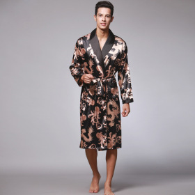 Nightgown, silk, ice silk, men's pajamas, long sleeves, bathrobe, home clothes