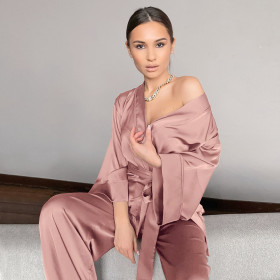 Satin, long sleeved, cardigan, lace up Nightgown set